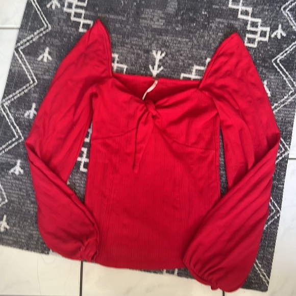 Free People It’s a Date Bow Puff Long Sleeve Microrib Top - Picture 4 of 7